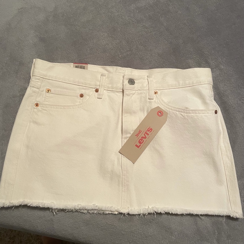 White fray bottom Jean skirt.